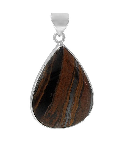 Teardrop Iron Tiger Eye Pendant, Sterling Silver